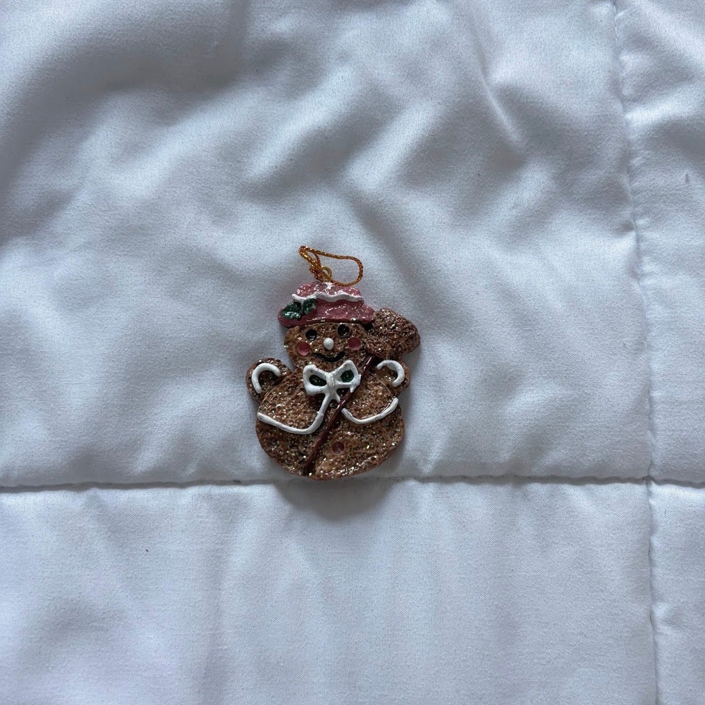Glittery Gingerbread Man Cookie Christmas Ornament Pink Hat Holiday Decor 2.5 In